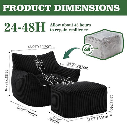 UNICORN Comfortable Bean Bag Chair with Armrests and Footstool Black White Pink Green