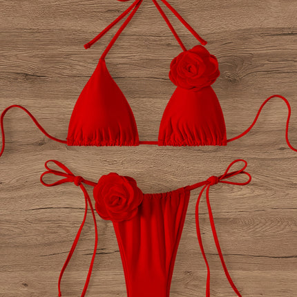 UNICORN Red Rose Bikini Strap Split Swimsuit Gathered Seaside Vacation s m l xl