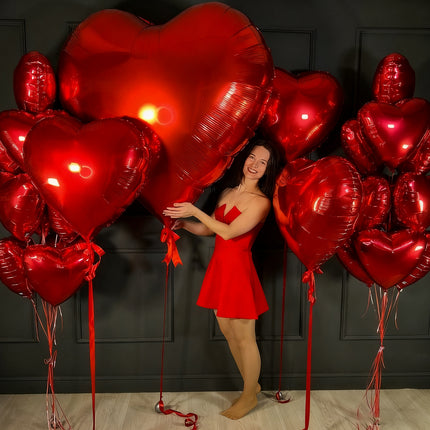 UNICORN 21pcs, 63-Inch Red Foil Balloons with 18-Inch Heart-Shaped Foil Balloons