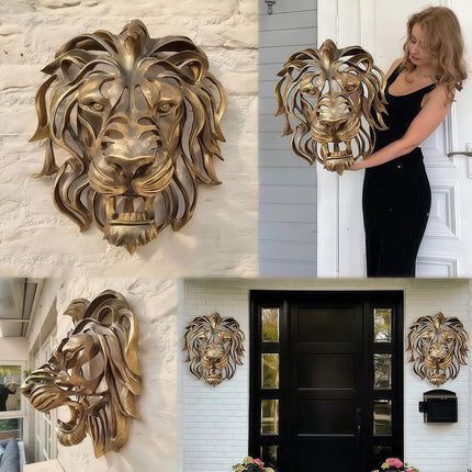 UNICORN Golden Lion Statue Elegant Wall-Mounted Resin Lion Sculpture Suitable for Home