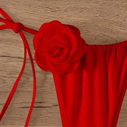 UNICORN Red Rose Bikini Strap Split Swimsuit Gathered Seaside Vacation s m l xl