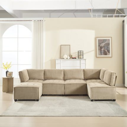 UNICORN Modern Modular 6-Seater Sofa Ergonomic Design with Storage Flexible U-Shaped L-Shaped Sofa Bed Configuration Stable Wooden and Metal Frame Easy Structure Khaki Color