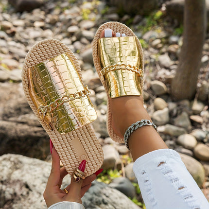 UNICORN Women'S Stylish Casual Slip-On Sandals with Chunky Soles Chain Shoes