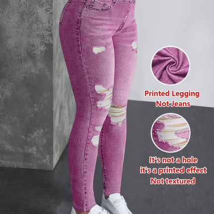 UNICORN Women High-Stretch Imitation Denim Distressed Oversized Pants s m l xl xxl