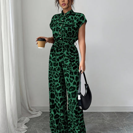 UNICORN Summer Print Stand Collar Vacation Style Elegant Casual Belted Jumpsuit s m l xl