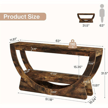 UNICORN 63-Inch Console Table, Farmhouse-Style Two-Tier Entry Table Dark Brown