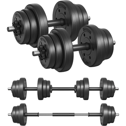 UNICORN 2-in-1 Dumbbells Set, 2 x 10 kg Adjustable Dumbbells with Extra Barbell Bar black