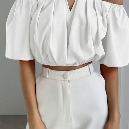 UNICORN Off-the-Shoulder Solid Color Short Blouse  Daily Wear, Parties, All-Season xs s m l