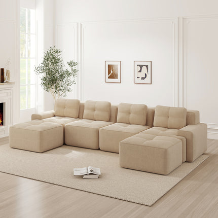UNICORN U-shaped Sofa with Two Footstools Beige Green Brown