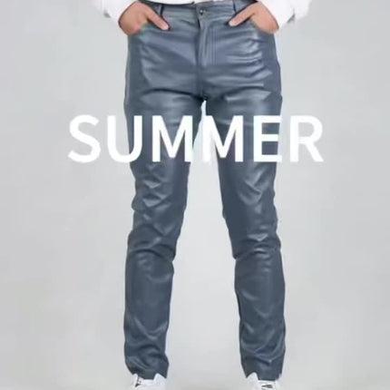 UNICORN Men's PU Leather Pants Solid Pants Casual Breathable Slim-fit Trousers