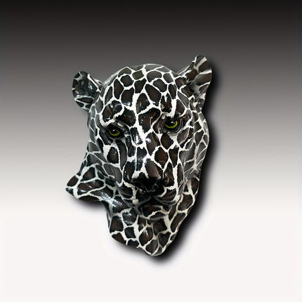 UNICORN Black And White Patterned Leopard Head Wall Sculpture in Art Deco Style
