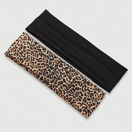 UNICORN 2pcs Women's Leopard Print Black Sports Headbands Sweat-Absorbent Elastic