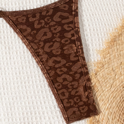 UNICORN Beach Sexy Coffee Leopard Print Pearl Accessory Triangle Bikini Set xs s m l