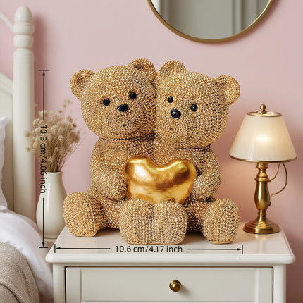 UNICORN Golden Dotted Heart Shaped Couple Bear Statue golden