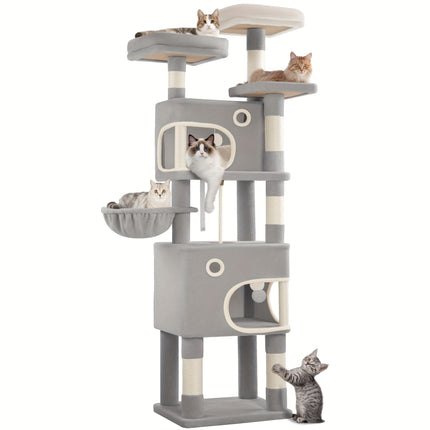 UNICORN Cat Tree, 180cm Cat Tree with 8 Scratching Posts, Beige/light Gray/dark Gray