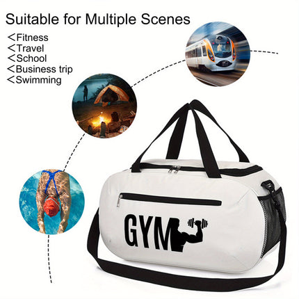 UNICORN GYM Fitness Theme Print Duffel Bag Large Capacity White Black Blue