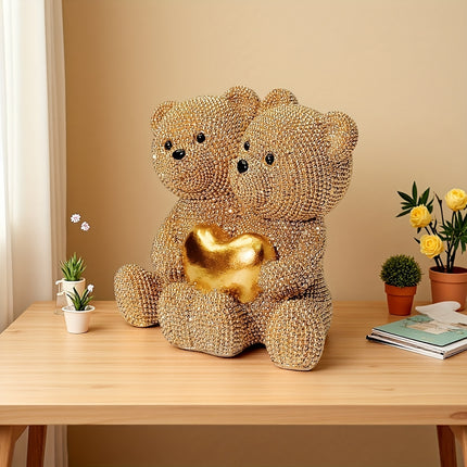 UNICORN Golden Dotted Heart Shaped Couple Bear Statue golden