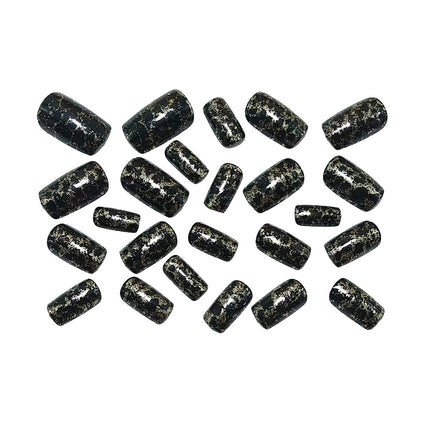 UNICORN 24 Medium Square Fake Nails, Black Golden Glitter Leopard Wear Armor Design