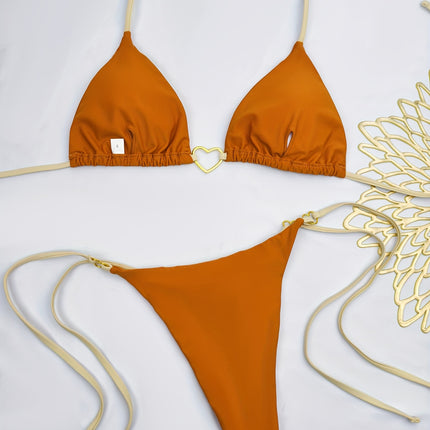 UNICORN European American Sexy Heart Color-Blocking Lace-Up Nylon Fabric Bikini s m l