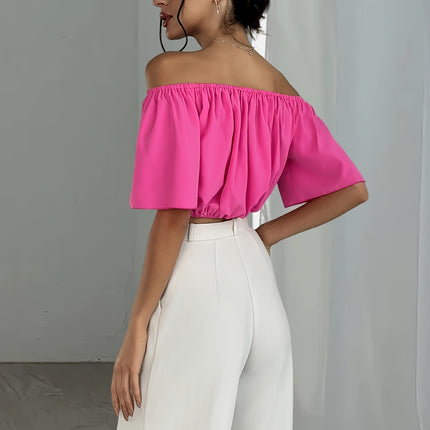 UNICORN Off-the-Shoulder Solid Color Short Blouse  Daily Wear, Parties, All-Season xs s m l
