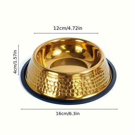 UNICORN Textured Gold-Plated Stainless Steel Dog Bowl, Non-Slip, 22 CM
