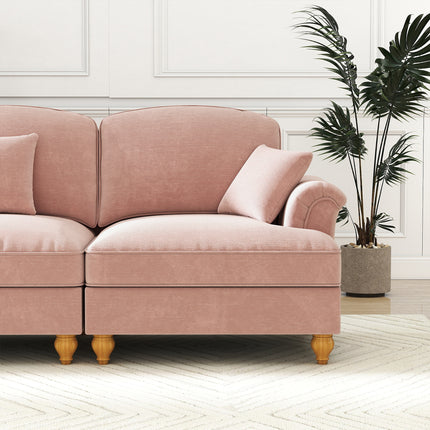 UNICORN Modular Mid-Century L-Shaped 2-Seater Chenille Sofa for Living Room Pink