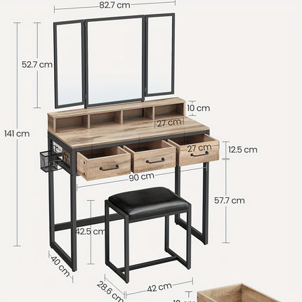 UNICORN Modern Vanity Dressing Table with Padded Stool Black
