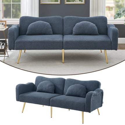 UNICORN Sleep Function Two-Seater Sofa Bed Modern Two-Seater Sofa with Adjustable Backrest + Gold-Plated Metal Feet Integrated Bed Function Multifunctional 2-in-1 Furniture Piece.