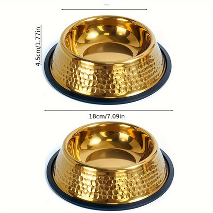 UNICORN Textured Gold-Plated Stainless Steel Dog Bowl, Non-Slip, 22 CM