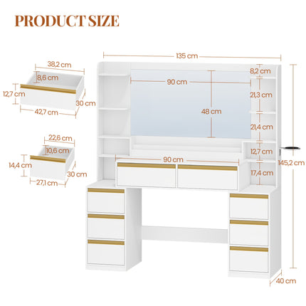 UNICORN Vanity Large Mirror White and Golden Vanity