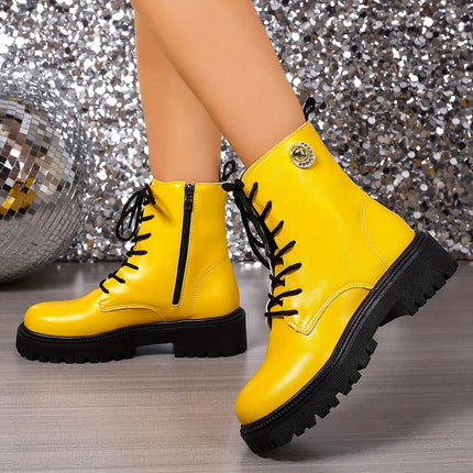 UNICORN Womens Casual Lace-Up Fashion Boots with Side Zipper Closure Round Toe