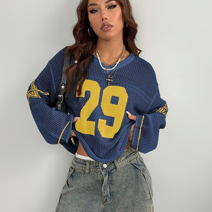 UNICORN V-Neck Number Jacquard Pullover Top Unisex s m l xl