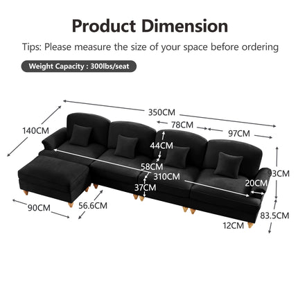 UNICORN L-Shaped 4-Seater Sofa Comfortable Seating for Living Room Black
