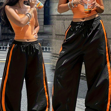 UNICORN Women's Wide-Leg Pants, Hip-Hop Side Stripe Webbing Joggers xs s m l xl
