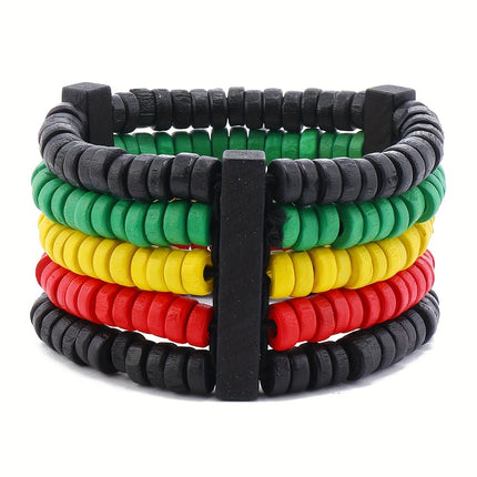 UNICORN Thunder Street Dance Wooden Bracelet - Red, Yellow & Green Punk Style