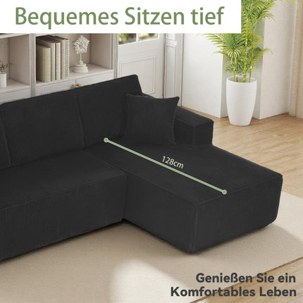 UNICORN Compressed L-Shaped Corduroy Sofa, 2-Seater Sectional + Chaise Lounge Corner
