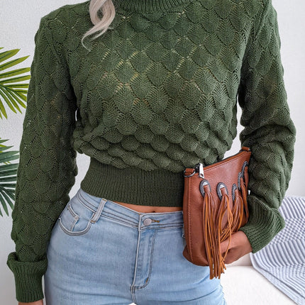 UNICORN Women's Casual Streetwear Rhombus Cut-Out Sweater Cropped Long s m l