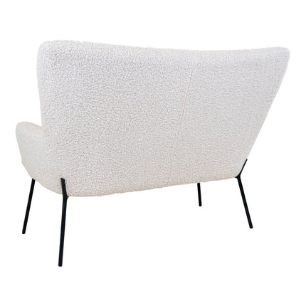 UNICORN Two-seater sofa in white faux lambskin with black legs, 73x128x97 cm
