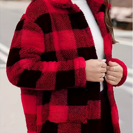 UNICORN Women'S Cozy Fleece Jacket Soft Plaid Coat with Button Front Closure s m l xl xxl