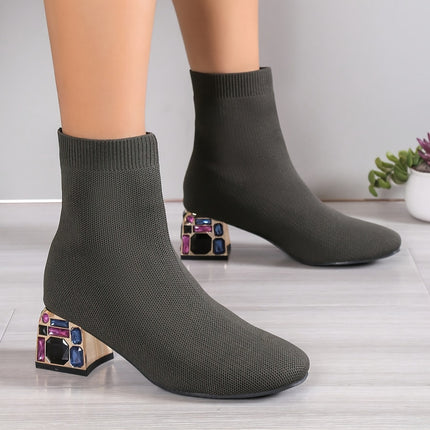 UNICORN Fashion Boots, Single Boots, Chunky Heel Sock Shoes, Knitted Slim Boots