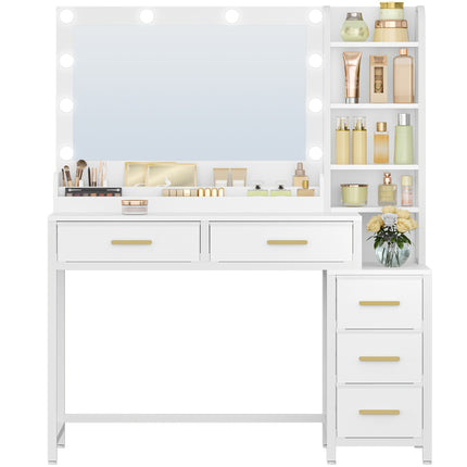 UNICORN Jewelry Storage Table with Large Mirror, Modern Style, White,