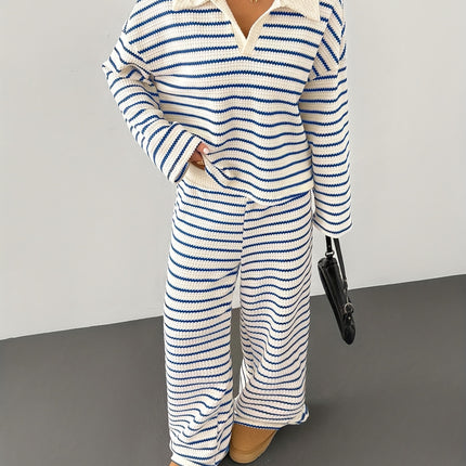 UNICORN Stylish And Relaxed Striped Pants Set for Women with a Tailored Collar xs s m l xl