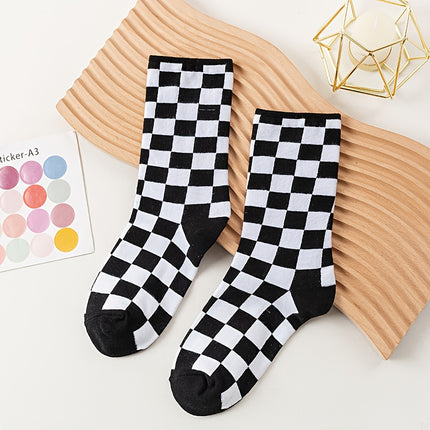 UNICORN Women'S Mid-Calf Socks Color-Blocked Checkered Design one size