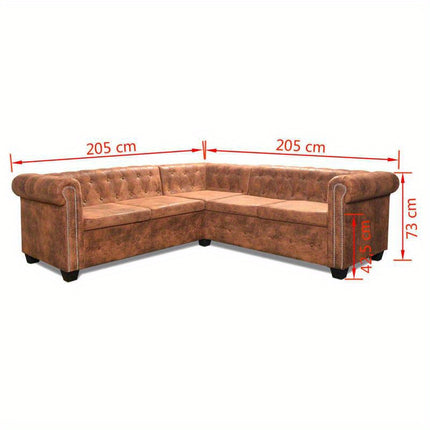 UNICORN Chesterfield-Ecksofa 5-Sitzer Kunstleder Brown