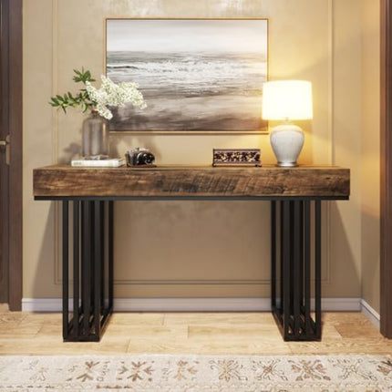 UNICORN 55-Inch Industrial Console Table with Sturdy Metal Frame Brown Black
