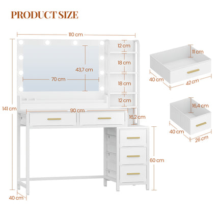 UNICORN Jewelry Storage Table with Large Mirror, Modern Style, White,