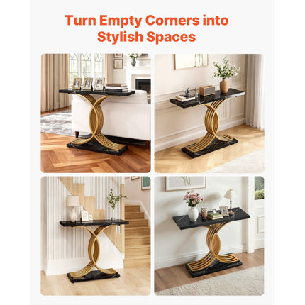 UNICORN 100 cm Gold Black Console Table, Modern Desk Behind the Couch