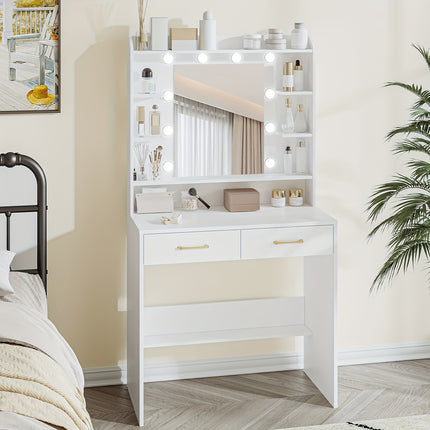 UNICORN Vanity Table Featuring Mirror Shelves And Two Drawers White