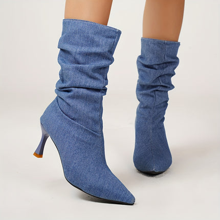 UNICORN Pointed-Toe Crinkled Boots with High Heels and Stiletto Stiletto Heels for Women