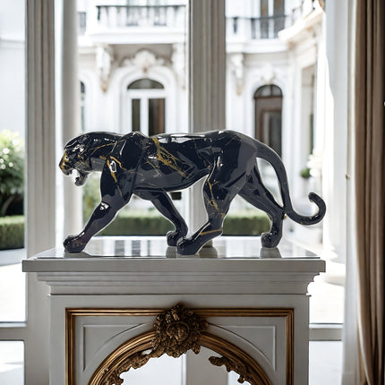 UNICORN Leopard Resin Statue Cheetah Handicraft Sculpture Ornament Black Golden